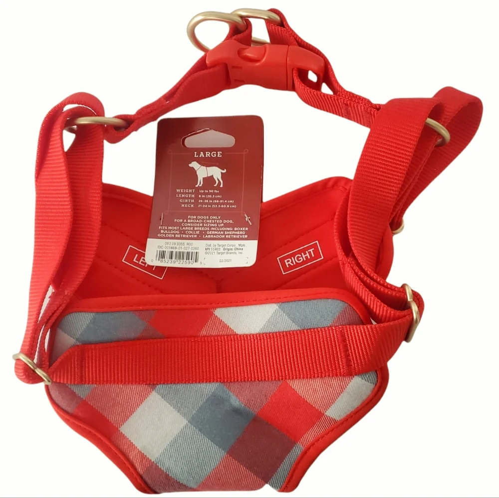 Wondershop Dog Harness Red Grey Plaid Size Large